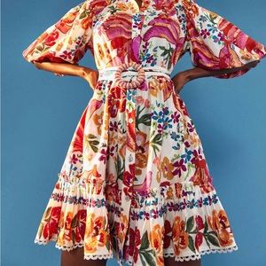 NWT Farm Rio White Spring banana belted mini dress